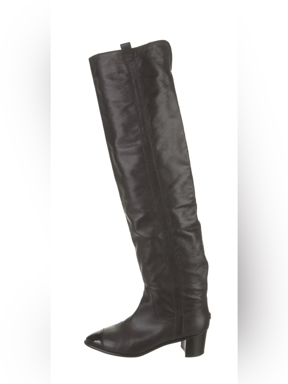 CHANEL Black Leather Over-the-Knee Boots (with CC detail)